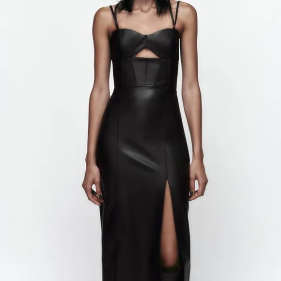 ZARA TOPSTITCHED FAUX LEATHER DRESS - Picture 2 of 8